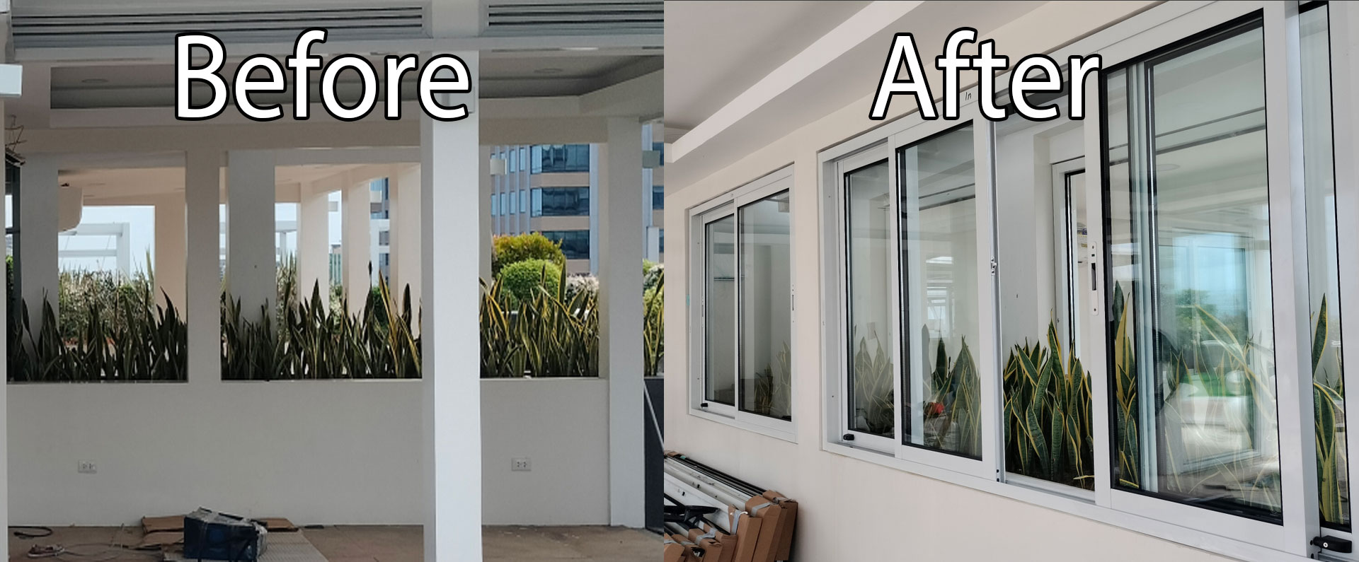 before and after installation of sliding window - Pre Glass Installer Cebu